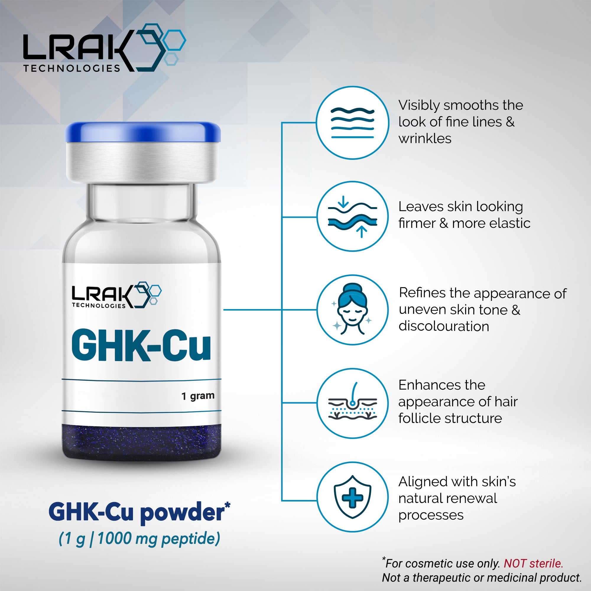 GHK-Cu - Copper Peptide 1 g (Powder, >99% purity) Lrak Technologies GHK-Cu - Copper Peptide 1 g (Powder, >99% purity) Lrak Technologies